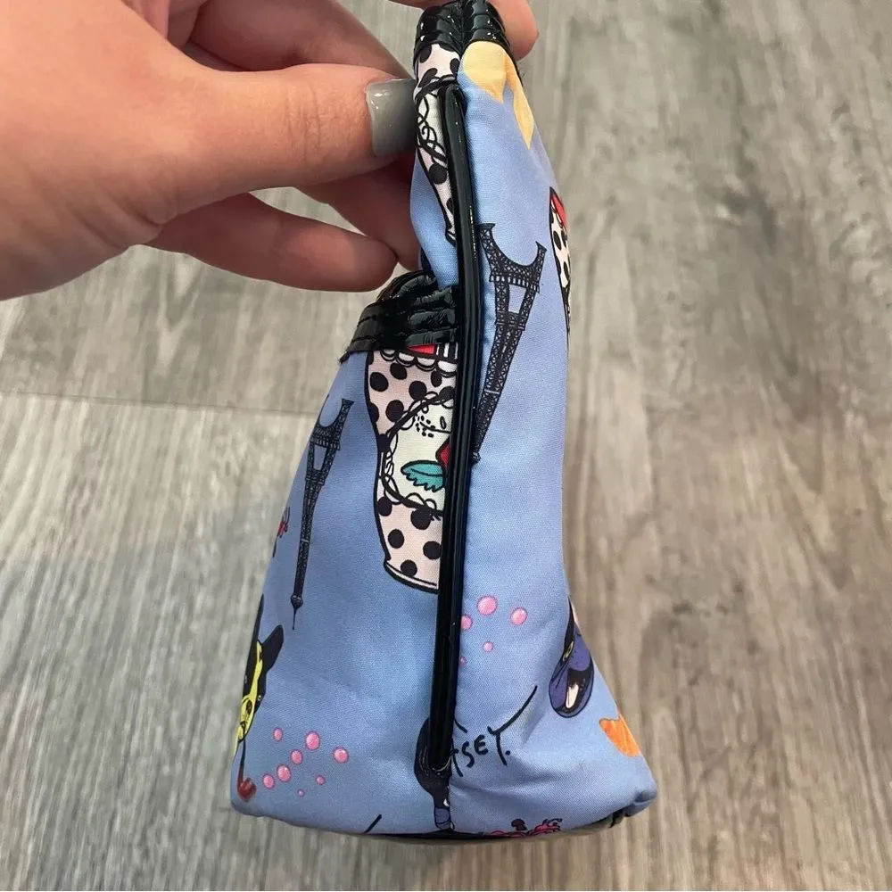BETSEY JOHNSON French Paris Print Cosmetic Bag French Bulldog Tea Cup Pop Art